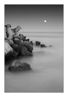 Black Sea Rocks and the Moon